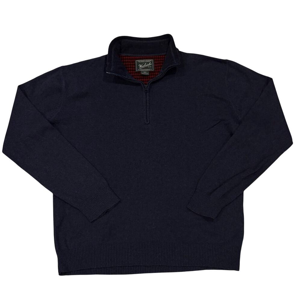 Woolrich Sweater Mens Sz Large Blue Pullover 1/4 Zip Lightweight Business Casual
